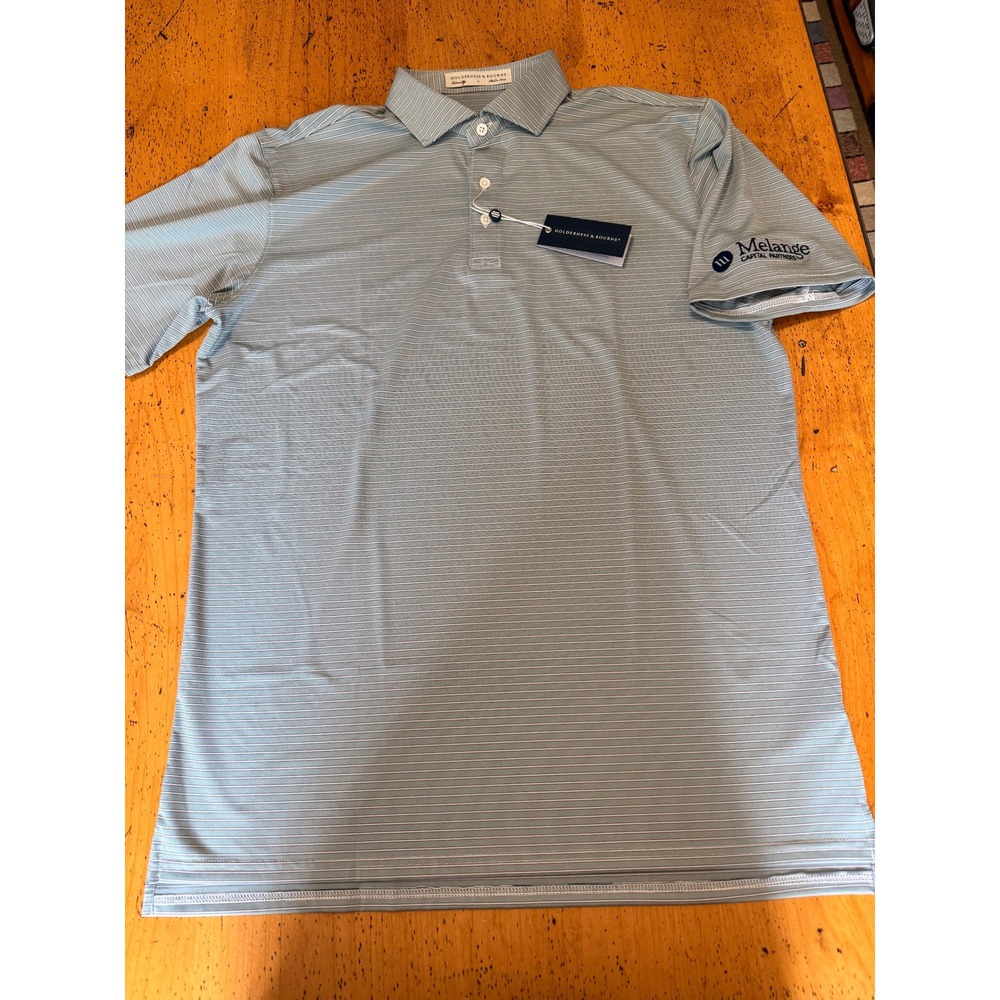 Holderness & Bourne Nixon Size L Sage Navy White Striped Performance Golf Polo